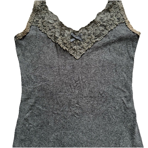 Abercrombie & Fitch Y2K Ribbed Lace Trim Bow Cami Tank Top Small Coquette Gray - Picture 4 of 7